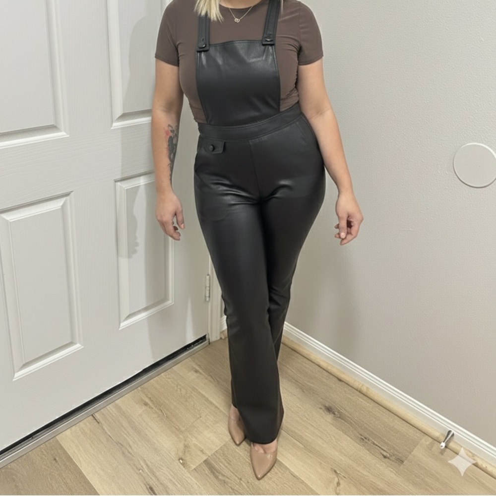 NWT Anthropologie Faux Leather Overalls 4 $188 Black Festival
